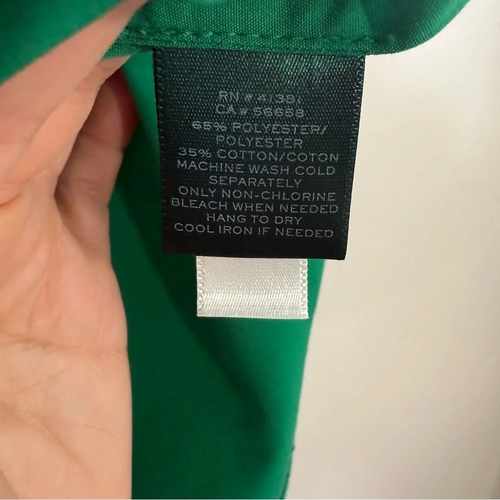 Lauren Ralph Lauren Green Laser Cut Bell Sleeve Poplin Boat Neck Top size Large - Picture 7 of 7